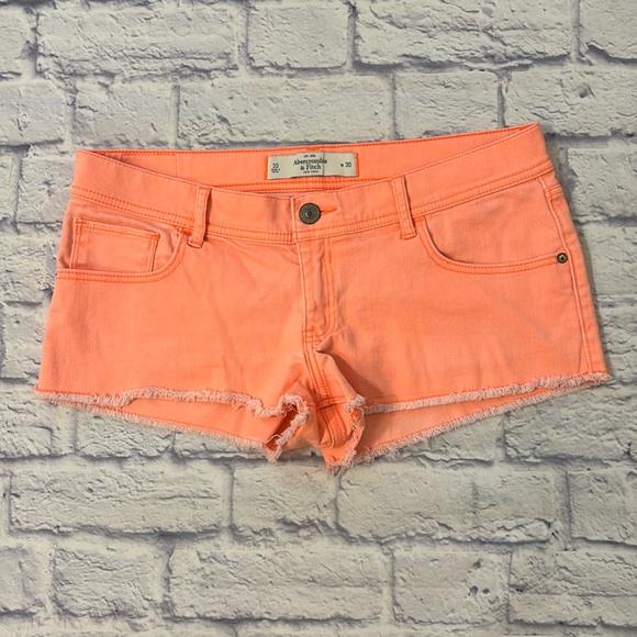 Abercrombie & Fitch Low Rise Cut Off Orange Denim Micro Jean Shorts Size 10/30 - Picture 1 of 12